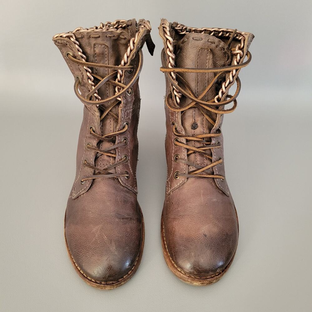 A.S.98 Airstep Brown Boho Biker Leather Chain Side Zip Size EUR 37 US 6.5-7 - Picture 4 of 12